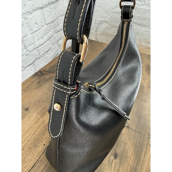 Dooney & Bourke Black Saffiano Leather Hobo Shoulder Bag Gold Hardware Logo - Picture 4 of 16